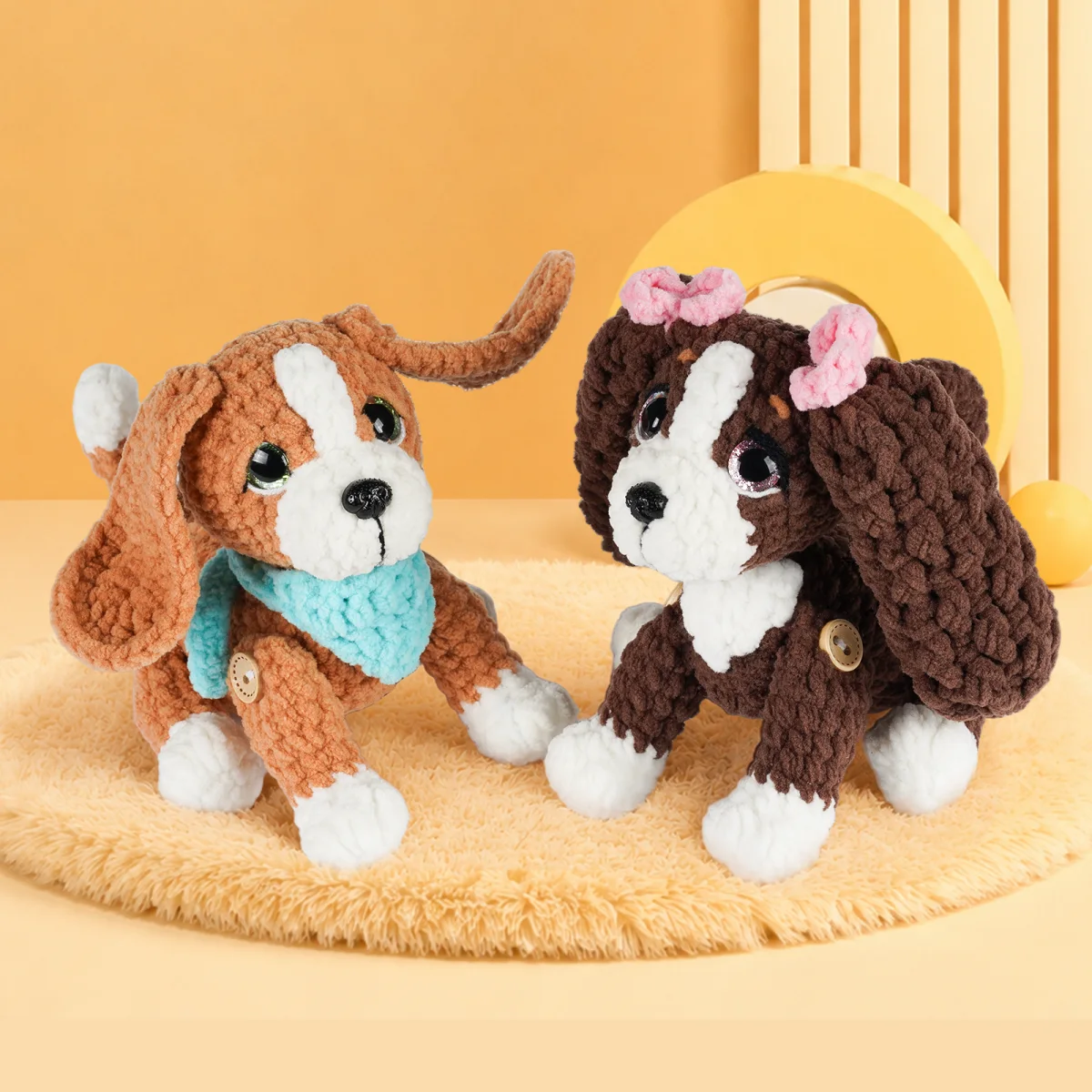 Crochet Chenille Yarn Dog Kit Crocheted chenille yarn dog craft kit finished examples