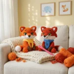 Two crocheted fox craft kit finished examples