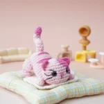 Pink crocheted cat craft kit finished example