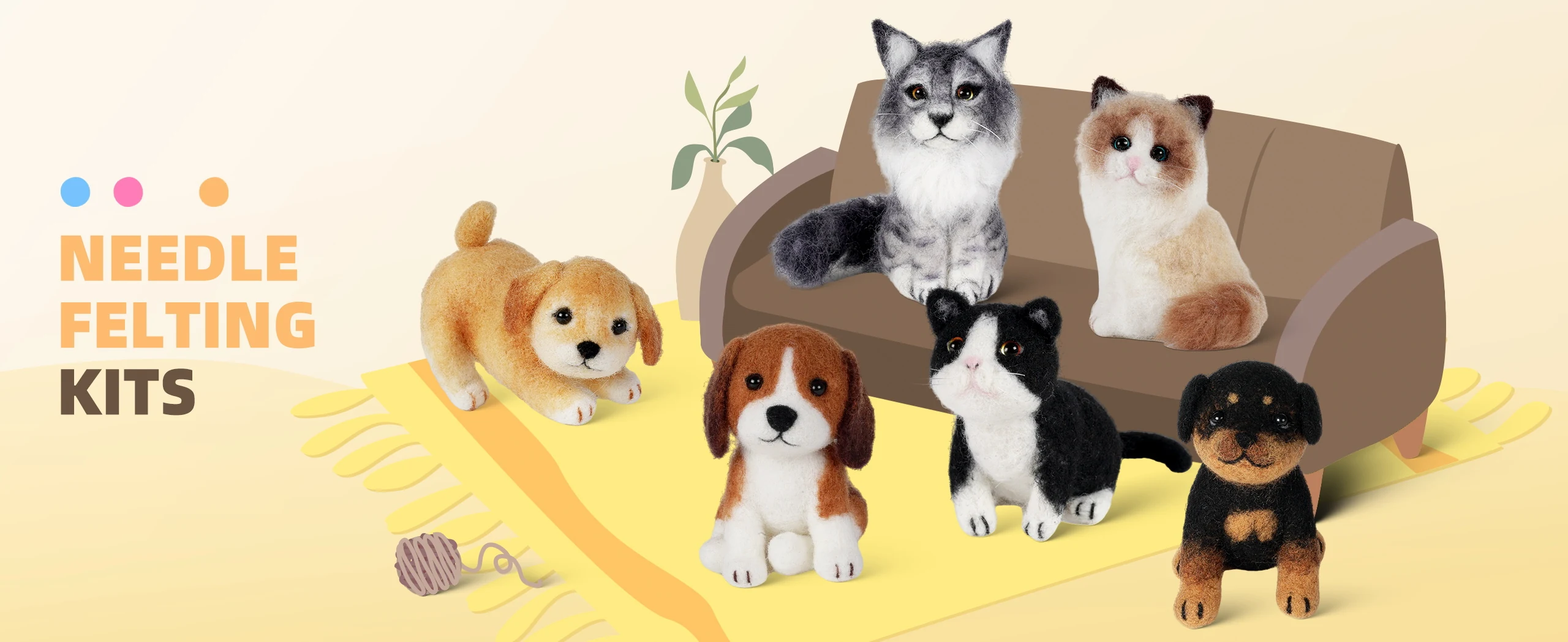 Needle felted cat and dog kits