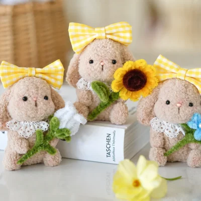 Bright handmade pipe cleaner rabbit craft kit samples with flowers
